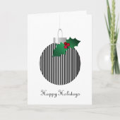 白黒のストライプのなクリスマスのヒイラギのオーナメント シーズンカード (正面)