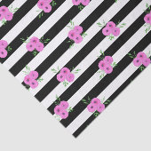 白黒のストライプのピンクのRanunculusの花柄パターン 薄葉紙 (詳細)