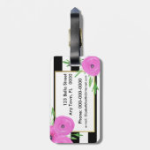 白黒のストライプのピンクのRanunculusの花柄 ラゲッジタグ (裏面縦)