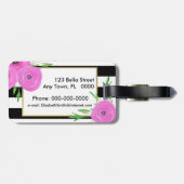 白黒のストライプのピンクのRanunculusの花柄 ラゲッジタグ (裏面横)