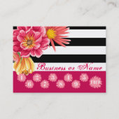 白黒のストライプのロイヤリティの報酬のピンクの花 ロイヤリティカード (正面)