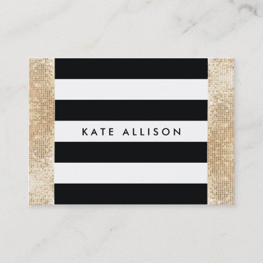 白黒のストライプの金ゴールド連フェイク続美しい 名刺 (正面)