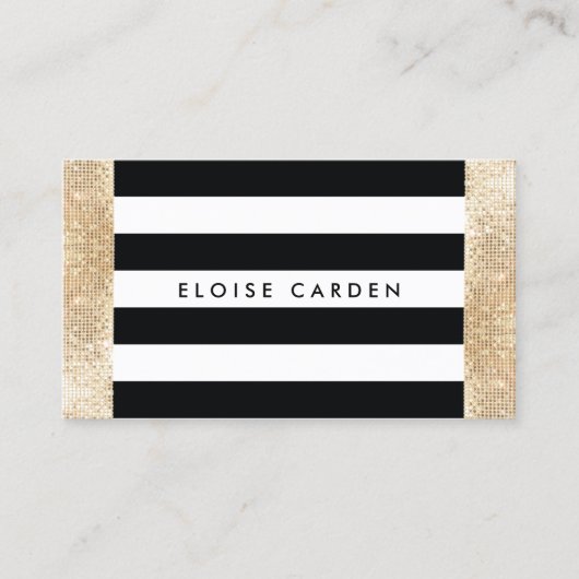 白黒のストライプの金ゴールド連フェイク続美しい 名刺 (正面)