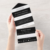 白黒のストライプを一つの結婚招待 オールインワン招待状 (貼ってはがせる)