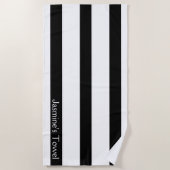 白黒のストライプクラシック ビーチタオル (正面)