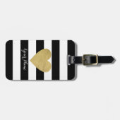 白黒のストライプハート ラゲッジタグ (正面横)