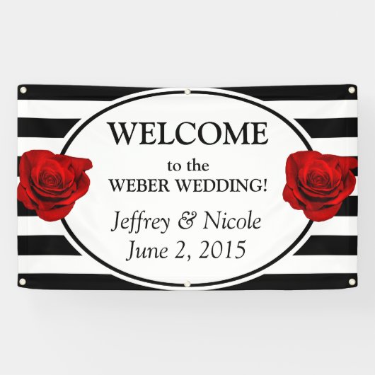 白黒のストライプバラのバ結婚ナー 横断幕 (横)