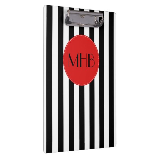 白黒のストライプパターンストライプの、モノグラム クリップボード (右)