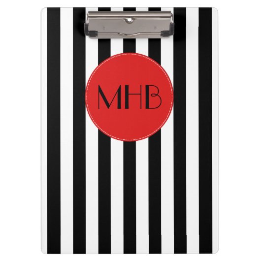 白黒のストライプパターンストライプの、モノグラム クリップボード (正面)