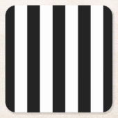 白黒のストライプパターンストライプの、線 スクエアペーパーコースター (正面)