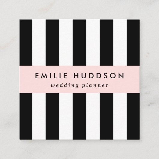 白黒のストライプパターンストライプの、線 スクエア名刺 (正面)