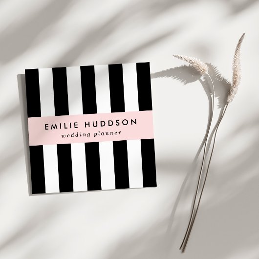 白黒のストライプパターンストライプの、線 スクエア名刺