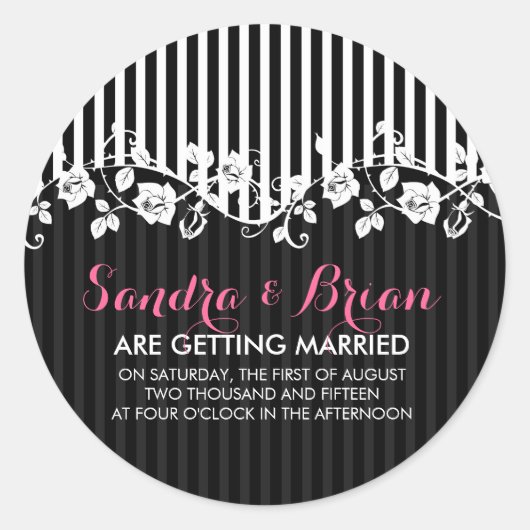 白黒のストライプフローラレース ラウンドシール (正面)