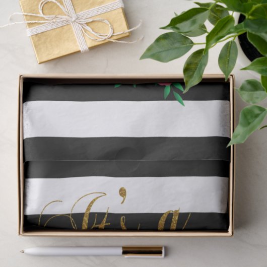 白黒のストライプフローラ |ベビーガール 薄葉紙 (ギフト)