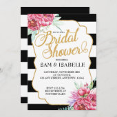 白黒のストライプブライダルシャワー招待状 招待状 (正面/裏面)