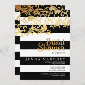 白黒のストライプブライダルシャワー 招待状 (正面/裏面)