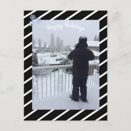 白黒のストライプ休日の写真 シーズンポストカード