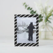 白黒のストライプ休日の写真 シーズンポストカード (スタンド正面)