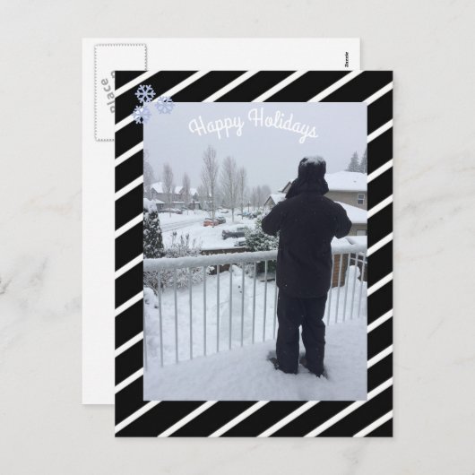 白黒のストライプ休日の写真 シーズンポストカード (正面/裏面)