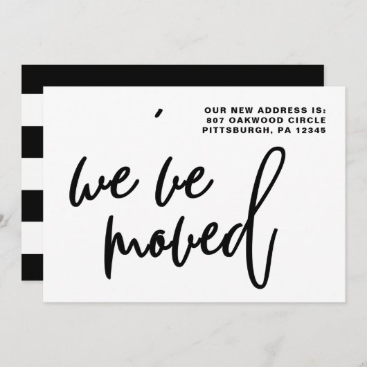 白黒のストライプ住所変更 案内状 (正面/裏面)