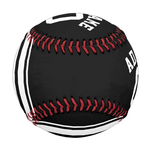 白黒のストライプ名前をカスタムすると数字 野球ボール (裏面)