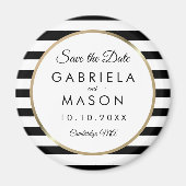 白黒のストライプ日付の保存 マグネット (正面)