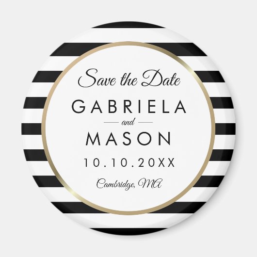 白黒のストライプ日付の保存 マグネット (正面)