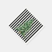 白黒のストライプ水彩色クリスマスツリー スタンダードカクテルナプキン (角)