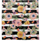 白黒のストライプ花 シャワーカーテン (正面)