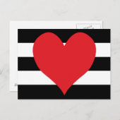 白黒のストライプ赤いハート ポストカード (正面/裏面)