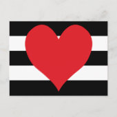 白黒のストライプ赤いハート ポストカード (正面)