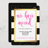 白黒のストライプ金ゴールドと住所の変更 案内状 (正面/裏面)