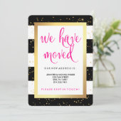 白黒のストライプ金ゴールドと住所の変更 案内状 (スタンド正面)