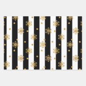 白黒のストライプ金ゴールドのヒント ラッピングペーパーシート (正面)