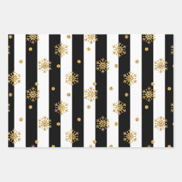 白黒のストライプ金ゴールドのヒント ラッピングペーパーシート
