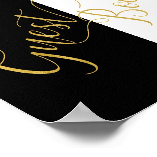 白黒のストライプ金ゴールドスクリプ結婚トの記号 ポスター (角)