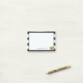 白黒のストライプ金ゴールドハート ポストイット (デスク上)