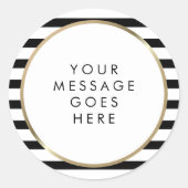 白黒のストライプ金ゴールドパーソナライズされたメッセージ ラウンドシール (正面)