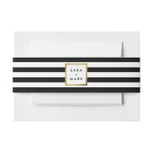 白黒のストライプ金ゴールドフレームラベルカスタム付き 招待状ベリーバンド (正面例)