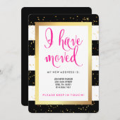 白黒のストライプ金ゴールド |私は移動した 案内状 (正面/裏面)