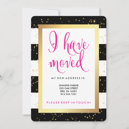 白黒のストライプ金ゴールド |私は移動した 案内状 (正面)