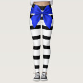 白黒のストライプ青い弓 レギンス (正面)