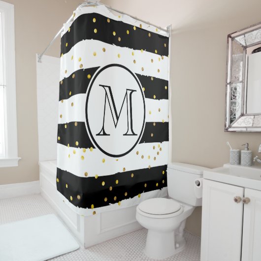 白黒のストライプ シャワーカーテン (インサイチュ)