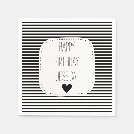 白黒のストライプ スタンダードカクテルナプキン (正面)