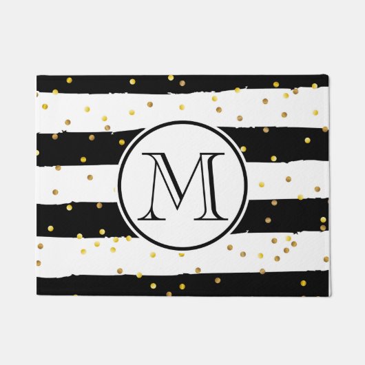 白黒のストライプ ドアマット (正面)