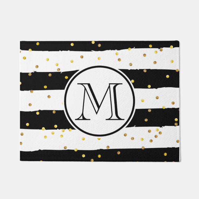 白黒のストライプ ドアマット (正面)