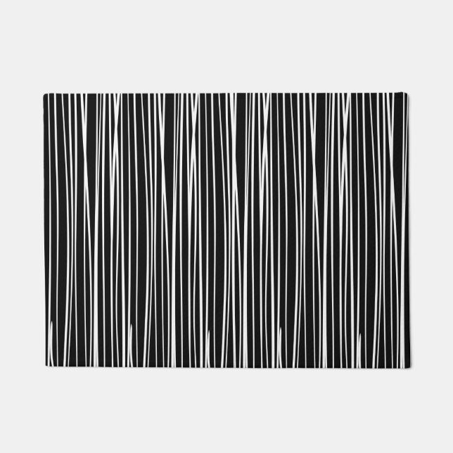 白黒のストライプ ドアマット (正面)