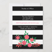 白黒のストライプ |ピンクフローラ |ベビーシャワー 招待状 (裏面)