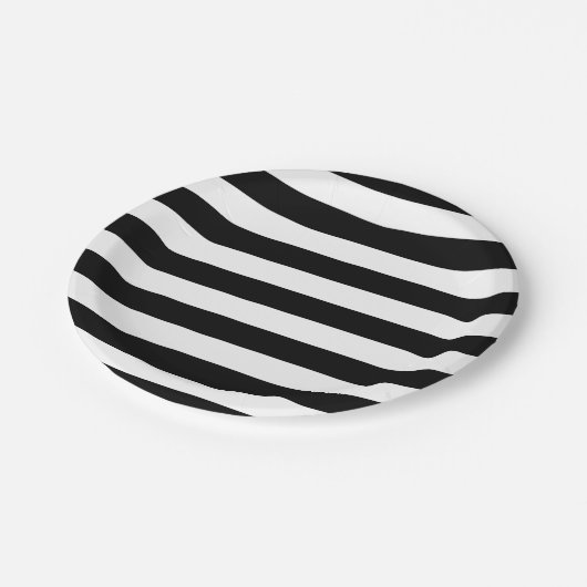 白黒のストライプ。モダンシンプルストライプの ペーパープレート (アングル)