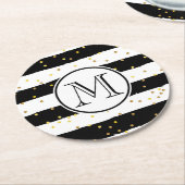 白黒のストライプ ラウンドペーパーコースター (アングル)